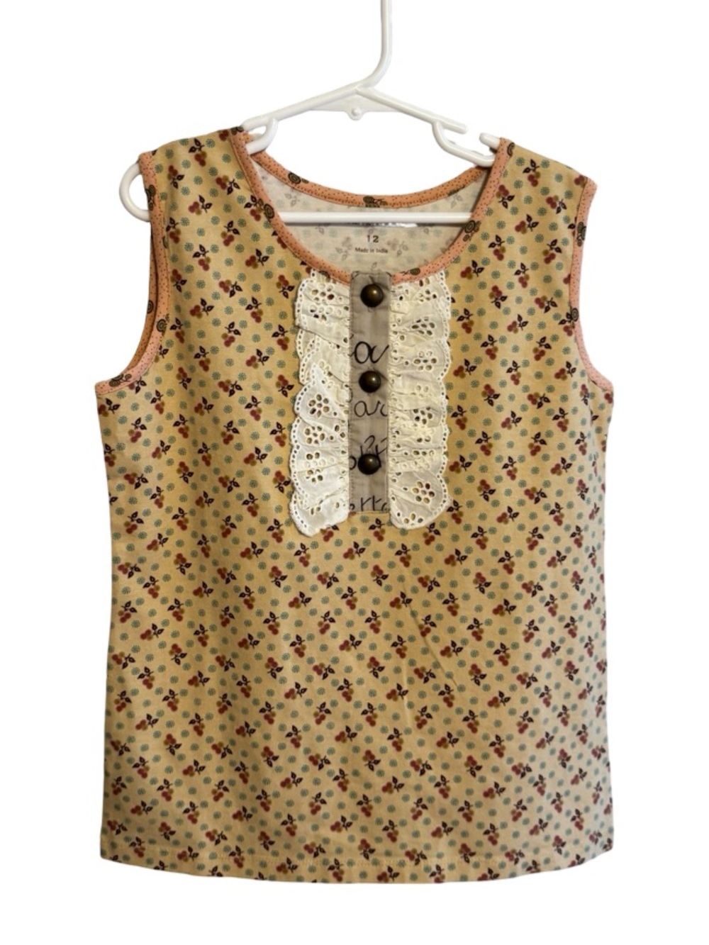 Mustard Pie Floral Berry Sleeveless Top Girls Sz 12 Boutique Ruffle Eyelet Shirt